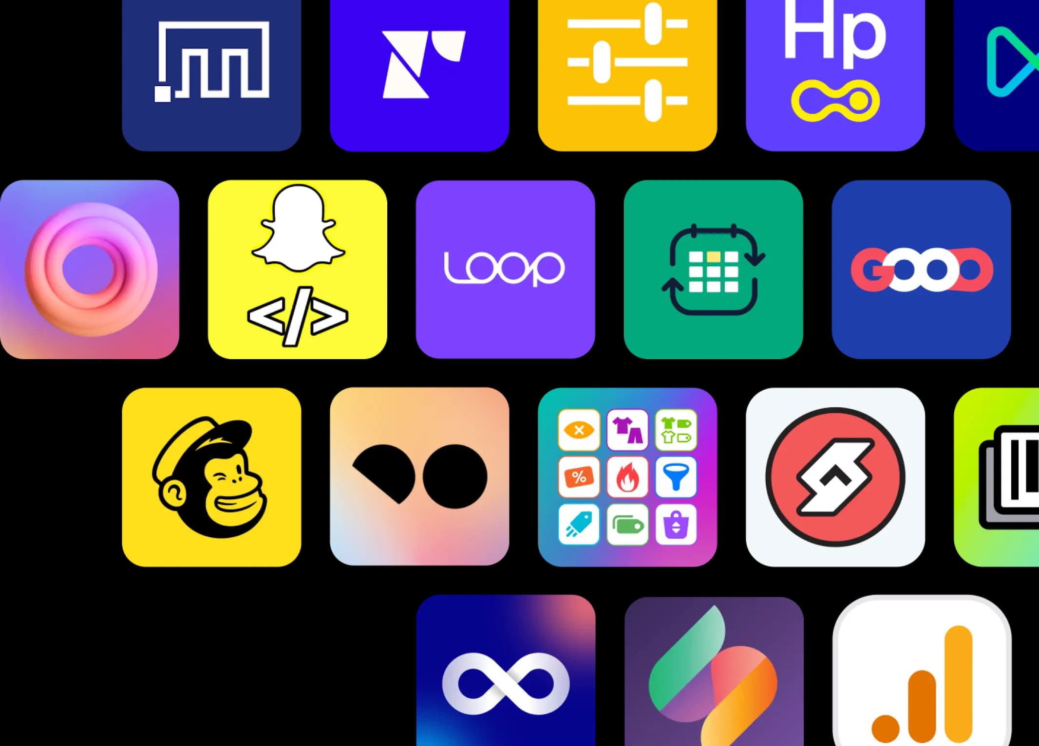 شبكة تفاعلية تعرض أيقونات التطبيقات المختلفة والتكاملات المتاحة على المنصة